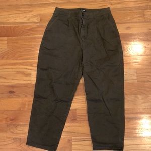 green tapered trousers